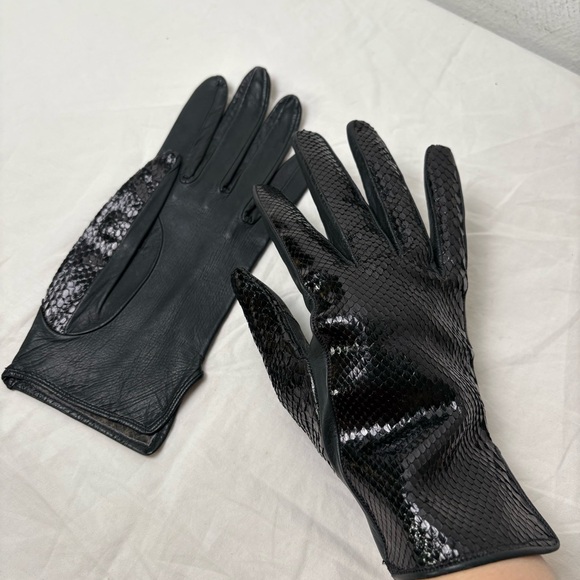 Vintage 50s 60s Genuine Leather and Snakeskin Gloves 7 3/4 - Picture 2 of 16